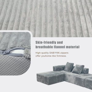 English Elm Modular Light Grey 4-Seat Plush Sectional Sofa with Ottoman, Oversized Chaise, CertiPUR-US Foam W3341P329079