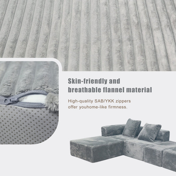 English Elm Modular Light Grey 4-Seat Plush Sectional Sofa with Ottoman, Oversized Chaise, CertiPUR-US Foam W3341P329079