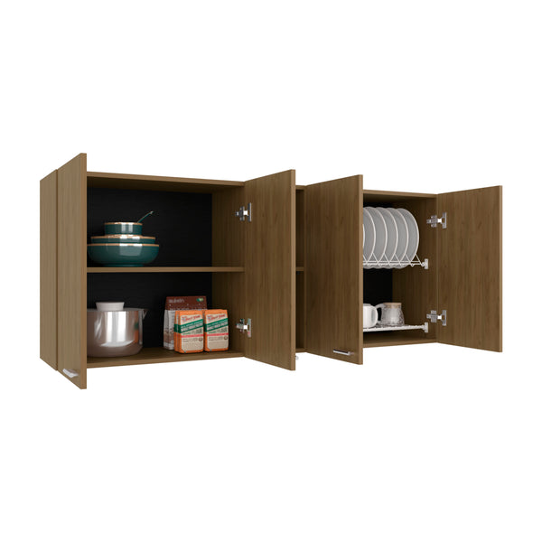 English Elm Portofino Modern 150 Wall Cabinet Oak MDF with Double Doors, Built-In Dish Rack, Display Shelves B200P286977