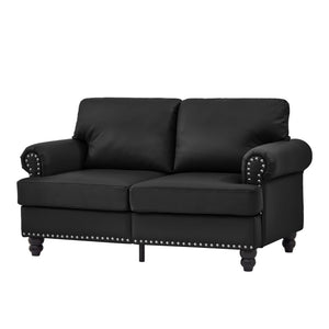 English Elm 59.5" Modern Classic Loveseat Sofa with Storage, Solid Wood Frame, Coil Springs & Removable Covers Black W1097S00175