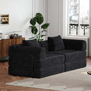 English Elm 72.4-inch Chenille Convertible Floor Sofa Bed with Storage Pockets and Modular Design W3505P355564