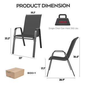 English Elm 7-piece Outdoor Dining Set with Wood-grain Steel Table Umbrella Hole Six Ergonomic Chairs Black W3979S00040