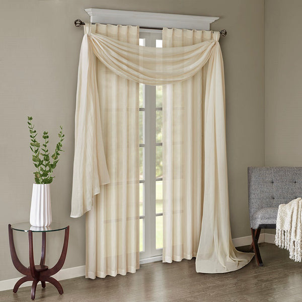 English Elm Solid Madison Park Harper Crushed Sheer Scarf 42x216" Cream Textured Lightweight Draping Elegance B03598170