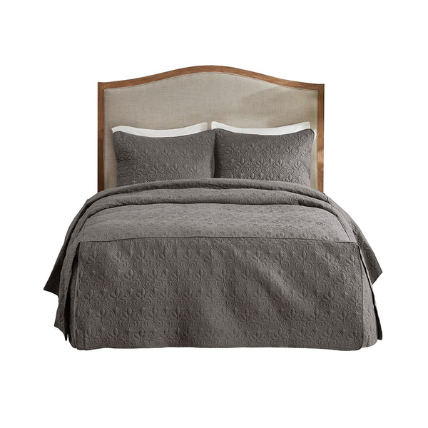 English Elm 3 Piece Madison Park Quebec Quilted Bedspread Set Dark Grey Queen – Pleated Split Corners, Antimicrobial Protection, 24" Drop Elegance B03597559