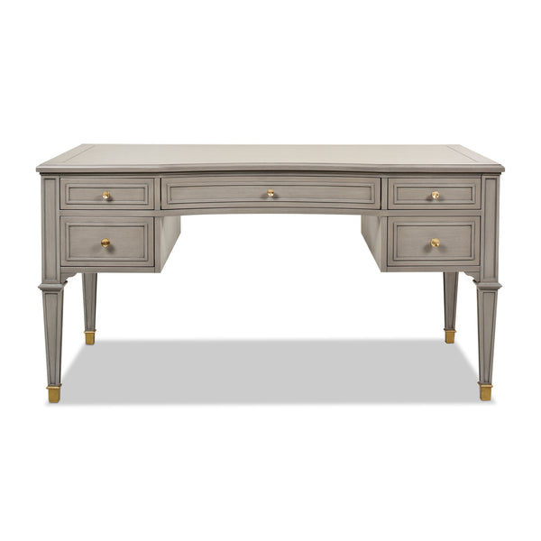 English Elm Jennifer Taylor Home - Dauphin Elegant 5-Drawer Executive Desk In Grey Cashmere With Gold Accents For Stylish Workspaces B2719P238476