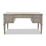 English Elm Dauphin Gold Accent 5-Drawer Wood Executive Desk, Grey Cashmere Wood