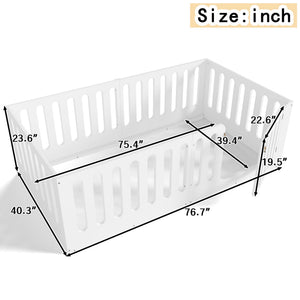 English Elm Twin Solid Pine Montessori Floor Bed with House Frame Door and Safety Fence Light White W5305P420632