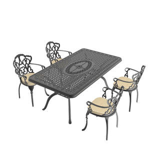 English Elm 5-Piece Cast Aluminum Patio Furniture Set With Ergonomic Chairs & Off-White Cushions For Comfort W1710S00101