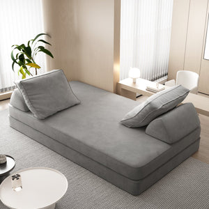 English Elm 86.6"Multifunctional Folding Sofa Bed with Chaise, Fluffy Chenille, Removable Backs & Pillows, Deep Seat Lounge LIGHT GREY W3219P340666