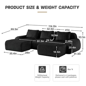English Elm 114" Oversized U-shaped Sectional Sofa Flannelette Modular Living Room Couch with Ottoman W714S01534