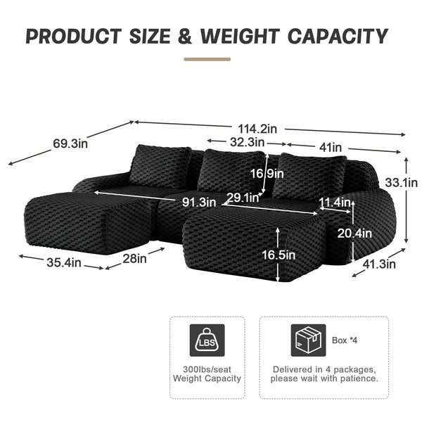 English Elm 114" Oversized U-shaped Sectional Sofa Flannelette Modular Living Room Couch with Ottoman W714S01534