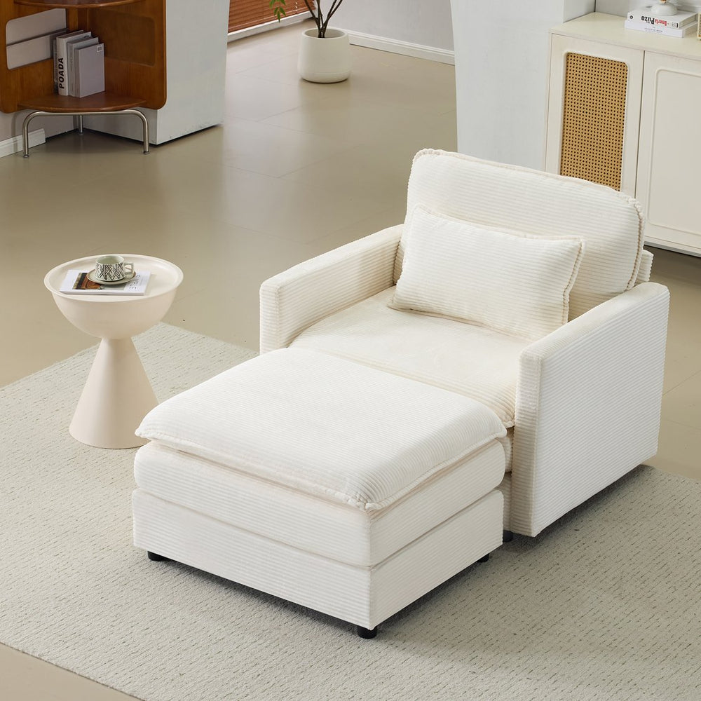 English Elm 54" Plush Cloud Sofa Modular Single with Ottoman, Beige Corduroy, High-Resilience Foam, Space-Saving Comfort W1829P324892