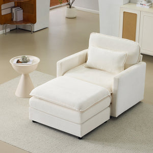 English Elm 54" Plush Cloud Sofa Modular Single with Ottoman, Beige Corduroy, High-Resilience Foam, Space-Saving Comfort W1829P324892