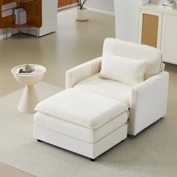 English Elm 54" Plush Cloud Sofa Modular Single with Ottoman, Beige Corduroy, High-Resilience Foam, Space-Saving Comfort W1829P324892