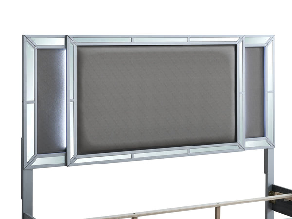 English Elm Murry Full Bed Faux Leather Headboard Led Backlit Mirror Panel Glam Silver Frame B078S00651