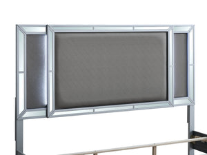 English Elm Murry Silver King Bed with Led Backlit Faux Leather Headboard and Mirror Panel Accents B078S00653