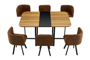 English Elm 7-piece Modern Dining Set Suede Upholstered Chairs Wood Grain Melamine Table W3875S00110
