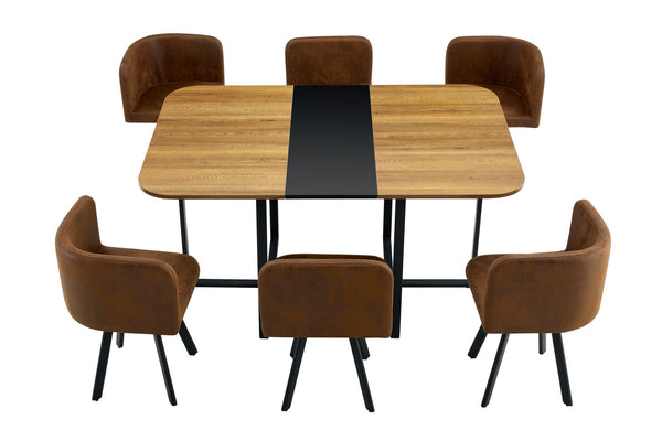 English Elm 7-piece Modern Dining Set Suede Upholstered Chairs Wood Grain Melamine Table W3875S00110