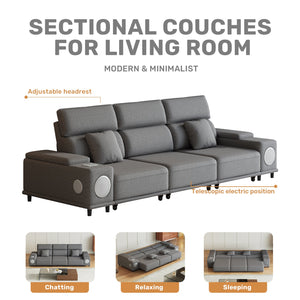 English Elm 3-seater Power Reclining Sofa with Bluetooth Speakers Wireless Charging Usb Living Room W3795S00015