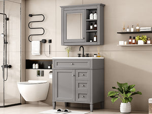 English Elm 30'' Modern Bathroom Vanity Set With Mirror, 2 Drawers & Tip-Out, Stylish Storage For Small Spaces SW000127AAE-3