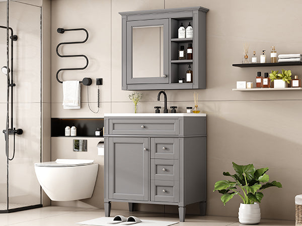 English Elm 30'' Modern Bathroom Vanity Set With Mirror, 2 Drawers & Tip-Out, Stylish Storage For Small Spaces SW000127AAE-3