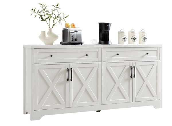 English Elm 61 modern TV cabinet with tempered glass accents, multifunctional storage console for living room White W1162P205096