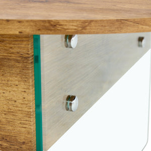 English Elm Cozy Natural Oval Coffee Table with Dual Drawers, Tempered Glass Legs, Wood Grain MDF Top, 43.3"x23.6" W1512P405601