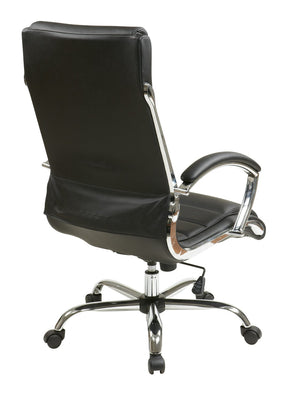 OSP Home Furnishings Executive Faux Leather Office Chair with Lumbar Support Chrome Accents and Padded Arms FL1327C-U6