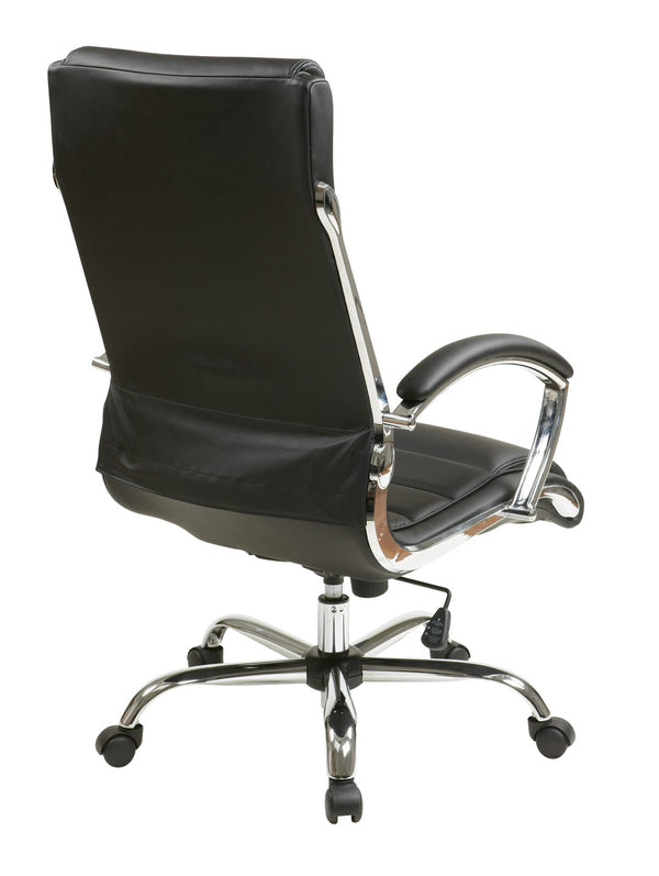 OSP Home Furnishings Executive Faux Leather Office Chair with Lumbar Support Chrome Accents and Padded Arms FL1327C-U6
