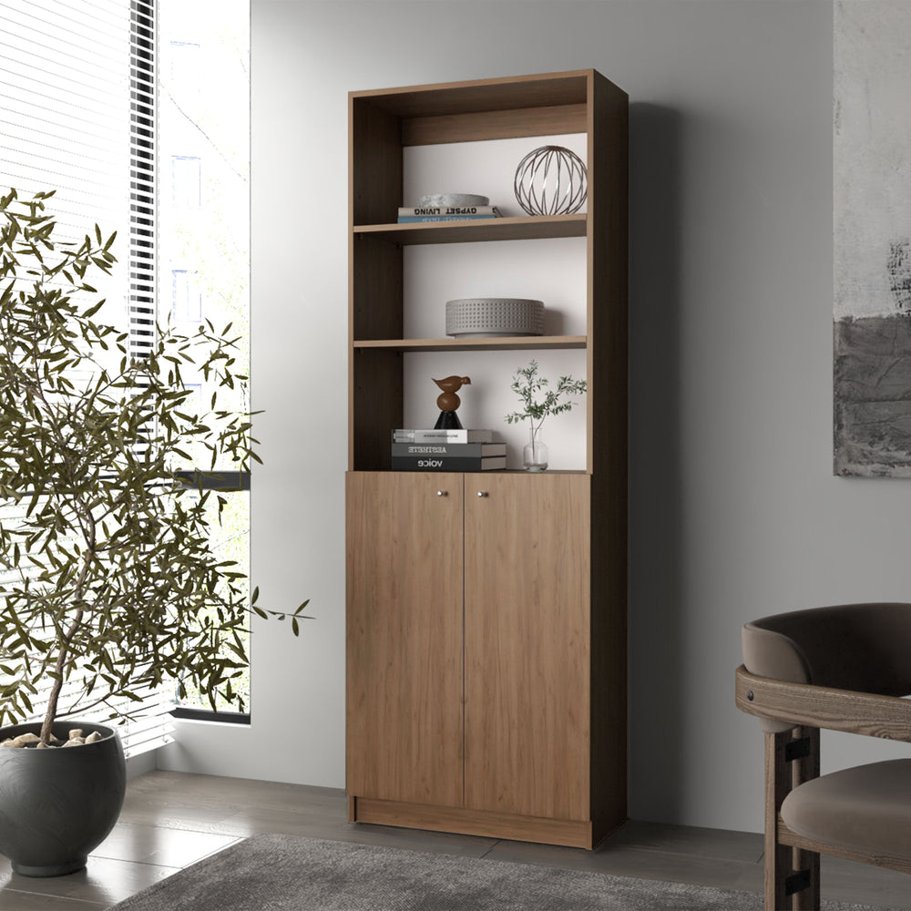 English Elm Natural Oak And White Bookcase With 2 Doors, Open Shelves – Stylish Storage For Modern Spaces B062P355527