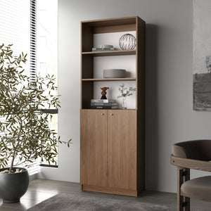 English Elm Natural Oak And White Bookcase With 2 Doors, Open Shelves – Stylish Storage For Modern Spaces B062P355527
