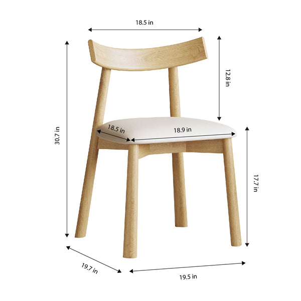 English Elm Set of 2 Armless Wood Dining Chairs Leather Cushioned Ergonomic Curved Back Natural W2700P388274