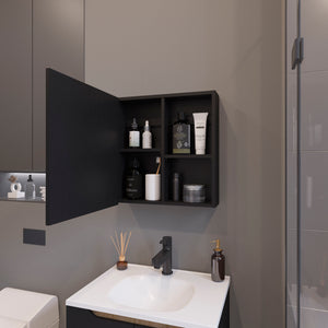 English Elm Morenci wall-mounted bathroom cabinet with mirrored door, four internal shelves for tidy storage and style Black 27.2 L x 24.8 W x 4.3 H B128P237177