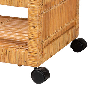 English Elm Modern Rattan Two-tier Rolling Kitchen Cart with Woven Texture and Bohemian Flair B2750P467706