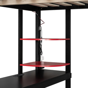 English Elm Full Size Gaming Loft Bed with Rgb Lighting Integrated Desk and Open Wardrobe N820S00073J