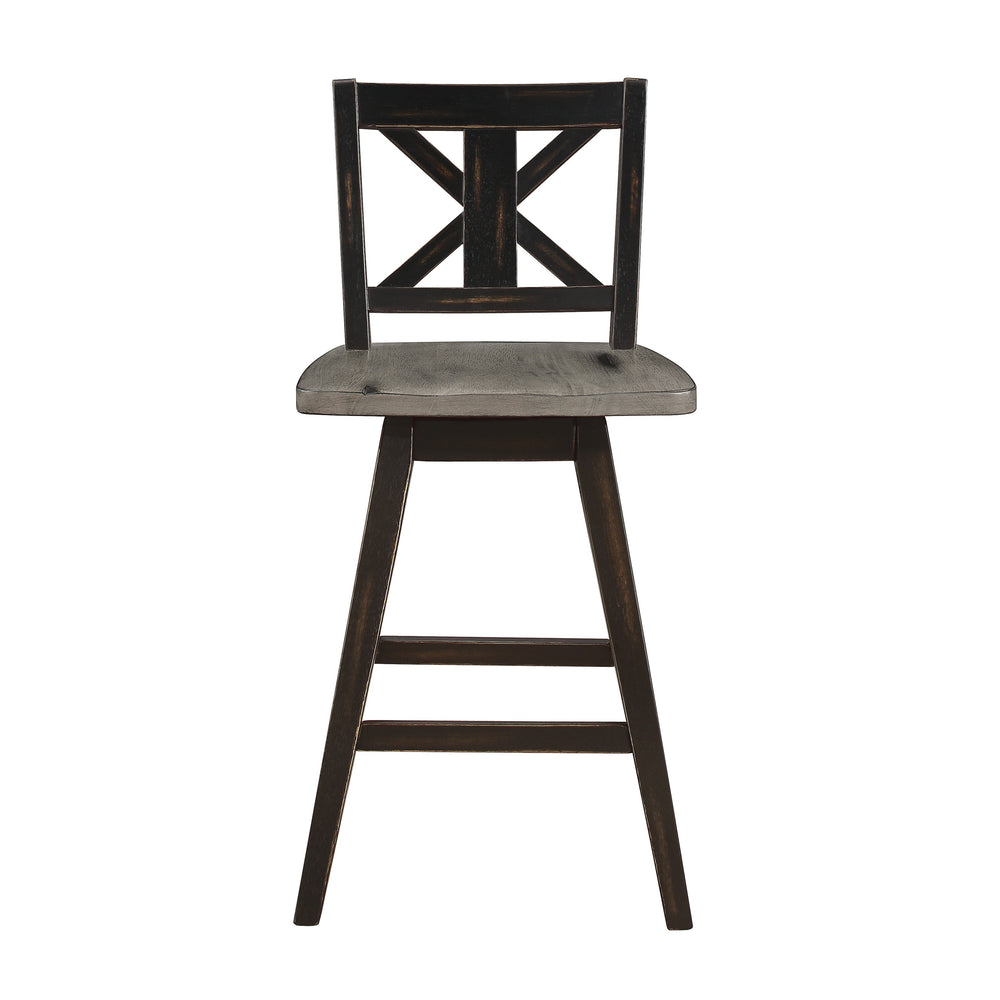 English Elm Counter Height Chairs Set Of 2 - Black X-Back Swivel Dining Chairs For Rustic Kitchen Comfort B011P194598