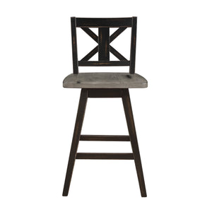 English Elm Counter Height Chairs Set Of 2 - Black X-Back Swivel Dining Chairs For Rustic Kitchen Comfort B011P194598