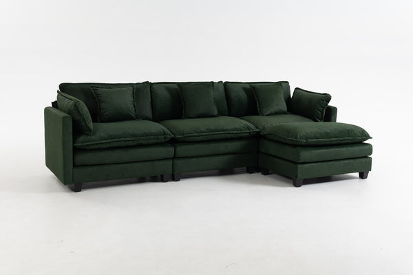 English Elm Modern Chenille Sectional Sofa with Ottoman Modular Layout for Spacious Living Rooms Antique Green W2530S00019