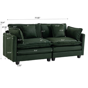 English Elm Modern Chenille Sectional Sofa with Chaise Lounge Solid Wood Frame Living Room Seating Antique Green W2530P463111