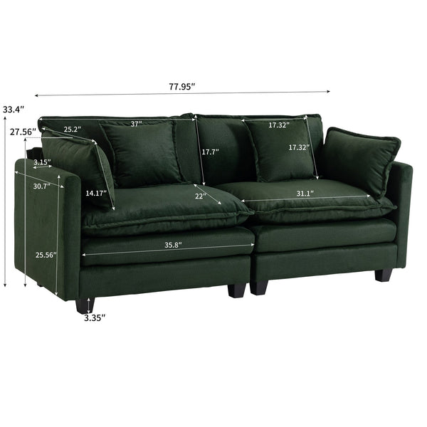 English Elm Modern Chenille Sectional Sofa with Chaise Lounge Solid Wood Frame Living Room Seating Antique Green W2530P463111