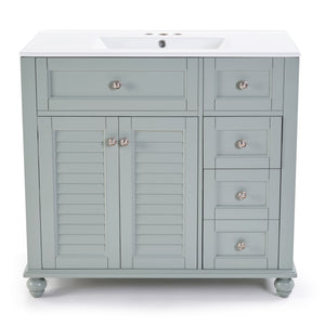 English Elm 36" Modern Grey Bathroom Vanity with Ceramic Sink, Solid Wood Frame, Soft-Close Drawers, Organizer Storage Blue+Grey W2896P344088