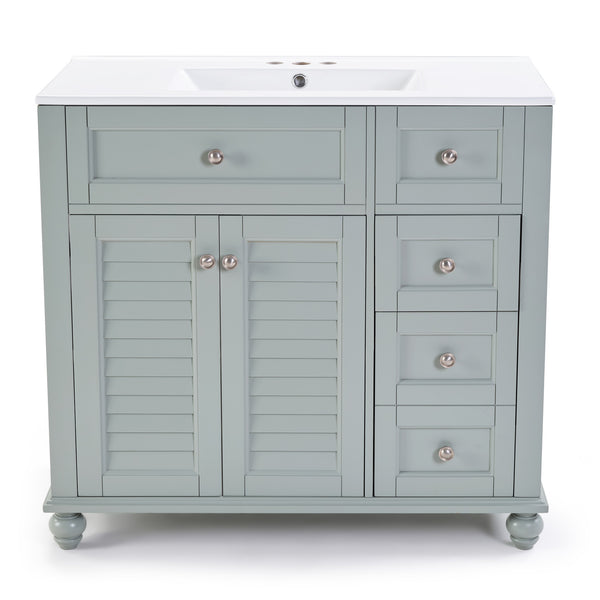 English Elm 36" Modern Grey Bathroom Vanity with Ceramic Sink, Solid Wood Frame, Soft-Close Drawers, Organizer Storage Blue+Grey W2896P344088