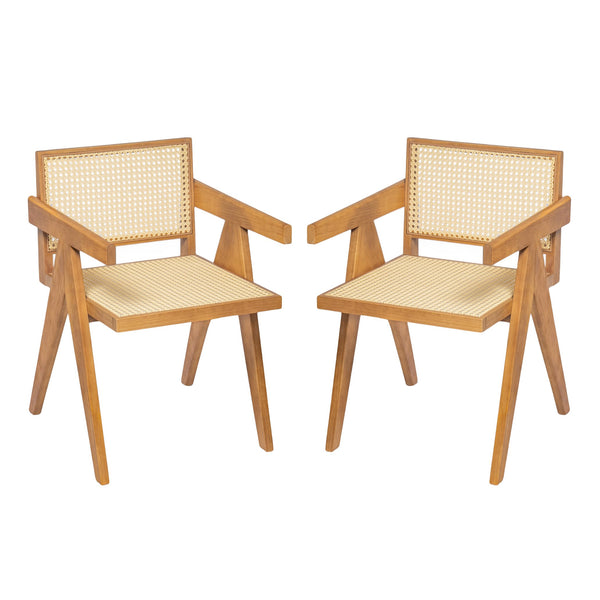 English Elm Christopher Knight Home® - Chandigarh Arm Dining Chair Set Of 2 - Elegant Natural Rattan With Sturdy Rubberwood Frame N768P241395N