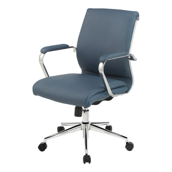 OSP Home Furnishings Mid Back Ergonomic Office Chair with Antimicrobial Fabric Chrome Arms and Lumbar Support Blue 920351C-R105