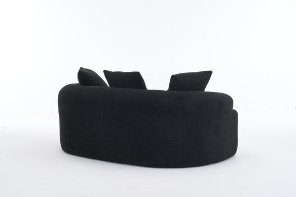 English Elm LY-025S Black Curved Loveseat — Chenille Velvet, 30D Foam & Spring Comfort, No Assembly, 65" Compact Sofa with 3 Pillows W2231P329643