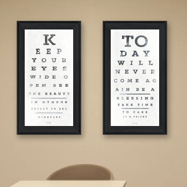 English Elm "eye Charts" Marla Rae 2 Piece Wall Art Set Matte Black Wood Framed Vintage Typography B06787273