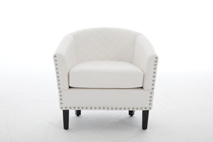 English Elm chair Quilted Diamond-Back Accent Chair with Nailhead Trim, Soft Tactile Upholstery & Solid Wood Legs White PU W3515P327000
