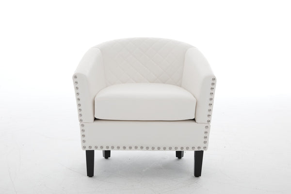 English Elm chair Quilted Diamond-Back Accent Chair with Nailhead Trim, Soft Tactile Upholstery & Solid Wood Legs White PU W3515P327000