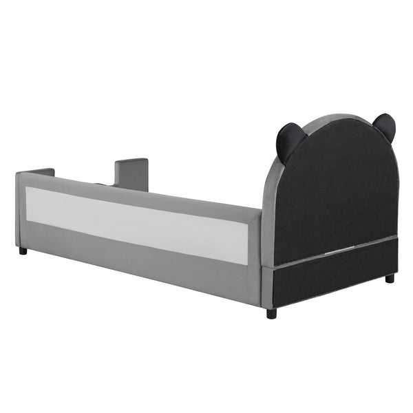 English Elm Twin Velvet Daybed Bear Headboard Hydraulic Storage Kids Bedroom Frame Gray SF000129AAE