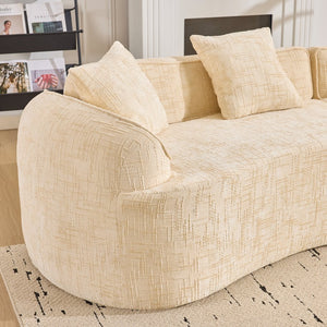 English Elm Beige Curved Compressed Sofa — Nordic Minimalist Foam & Spring Design, Soft Upholstery, Easy Setup W3612S00012
